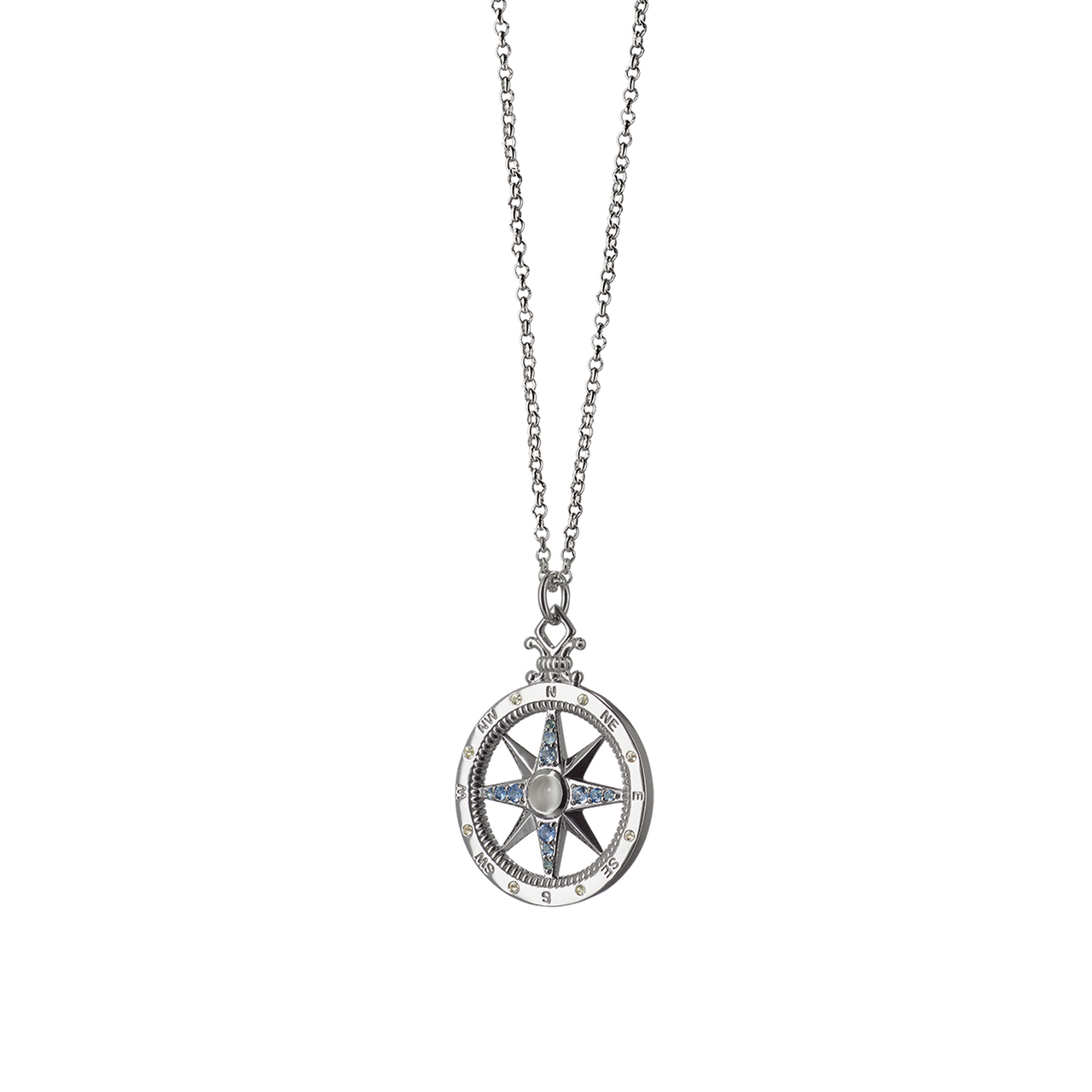 Classic Charm Silver Sapphire and Moonstone Compass Pendant